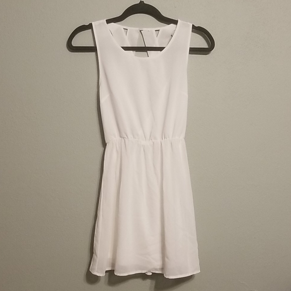 White Chiffon Lattice Back Dress, S - Picture 2 of 5